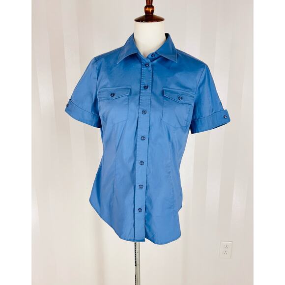 NEW YORK & CO Women’s Blue Button Up Top Sz M - Picture 1 of 9